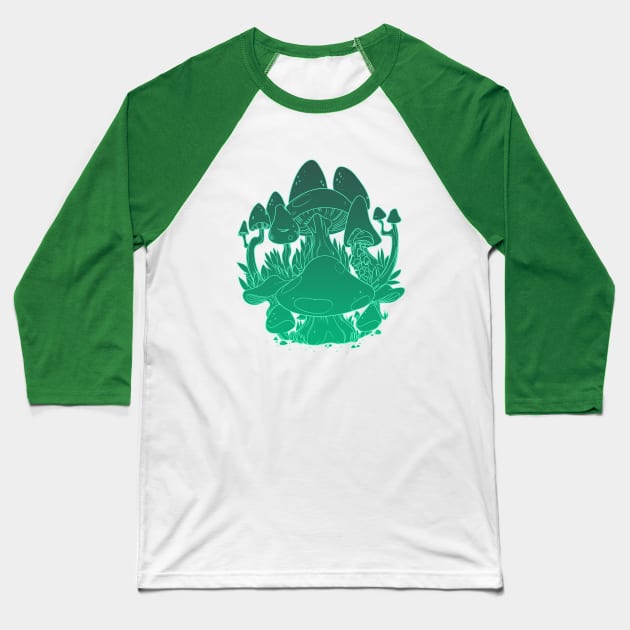 Mushroom Floor Earth Green Baseball T-Shirt by mbarts.studio